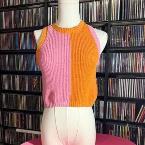 H&M Divided Colorblock Knit Crop Tank Pink Orange Sleeveless Top Size Medium